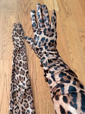 Leopard Print Long Gloves - Brown & Black